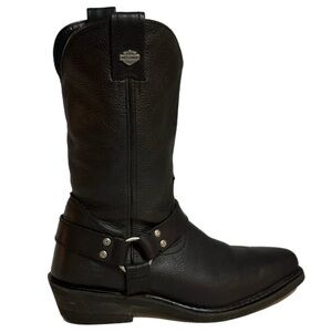 HARLEY-DAVIDSON Vintage Western Cowboy Boots Men's Black Leather 10M.